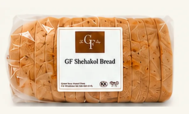 GF Shehakol Bread, sliced loaf in a clear bag with The GF Shop label